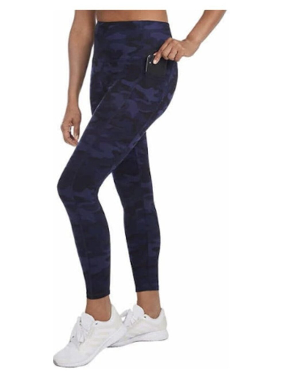 Danskin Women's High Rise Tight Pockets Camo 7/8 Leggings New Size XL Blue Black